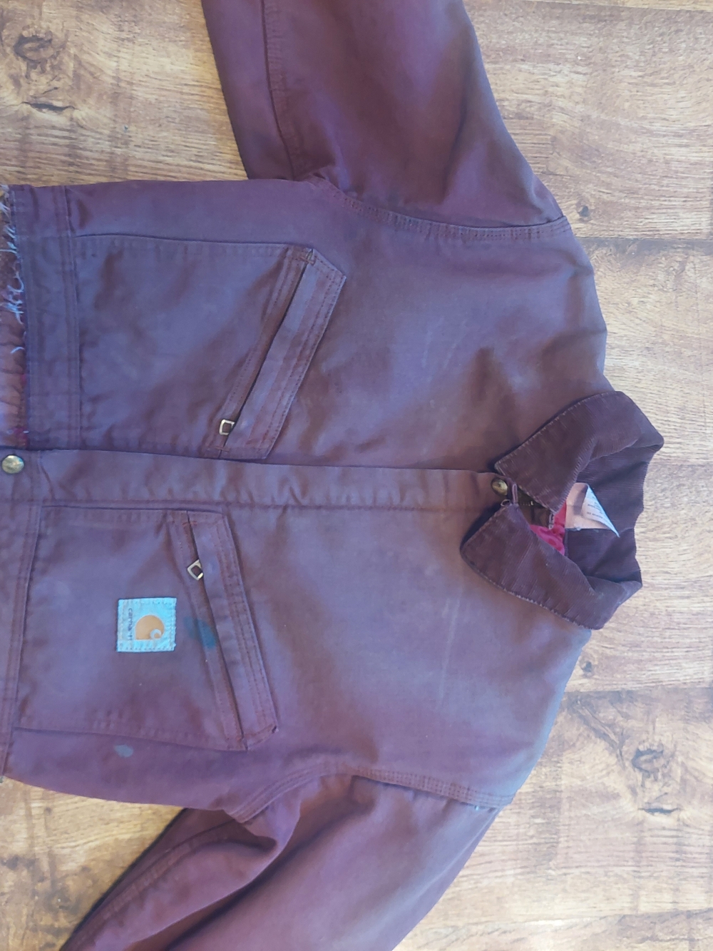 Carhartt Maroon Work Jacket - Cropped Canvas Unisex Women Men Custom No Zip Red - Picture 16 of 16
